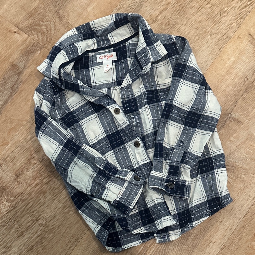 Cat & Jack Kids Checkered Button-Down Shirt - Navy and Cream